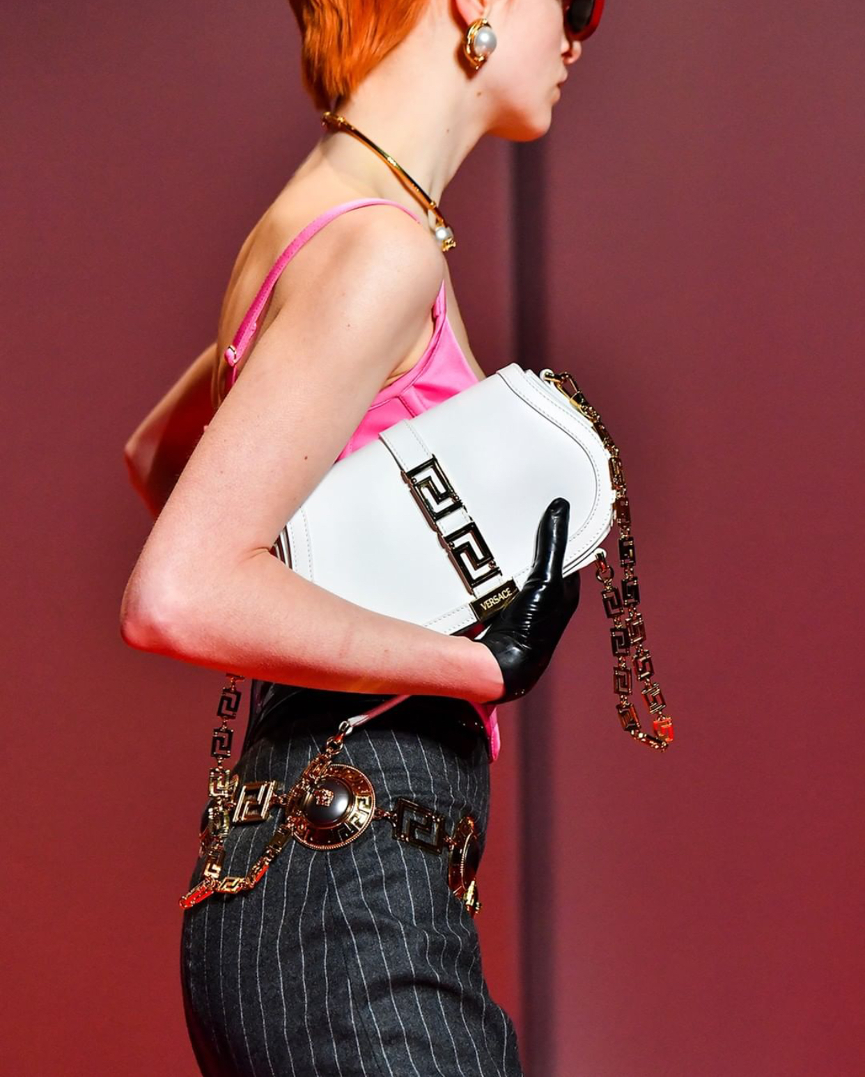 The Versace Unveils The Greca Goddess Top Handle Bag